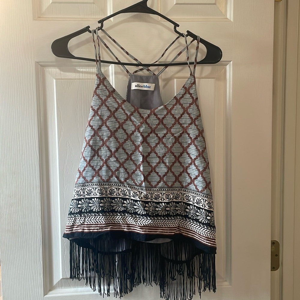 Alice Blue fringe tank top